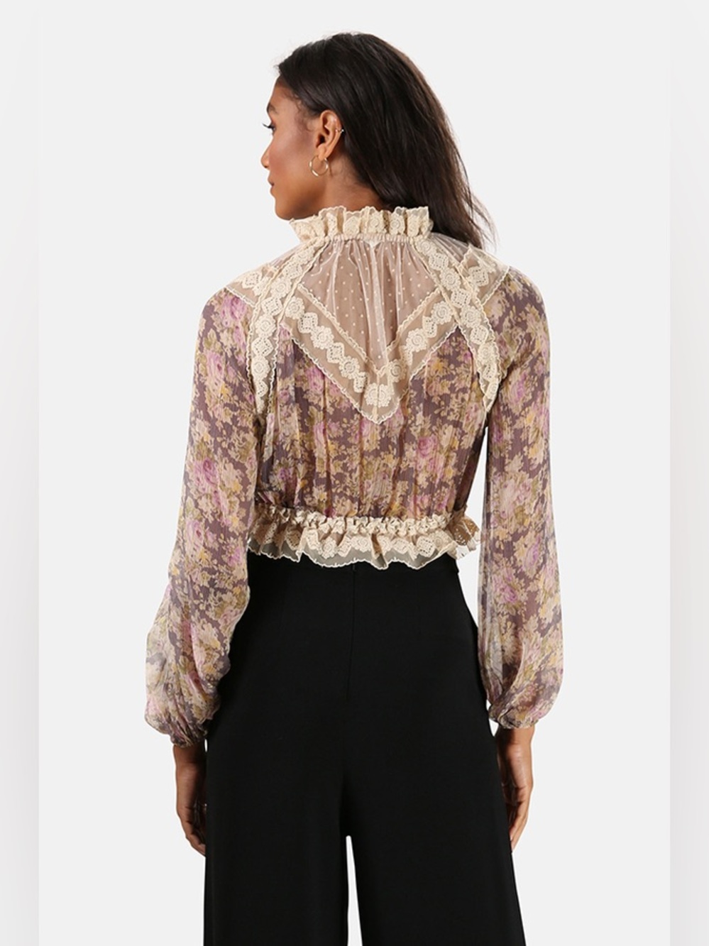 Zimmermann Lavender Floral Lace-Trim Sheer Blouse - Picture 3 of 10